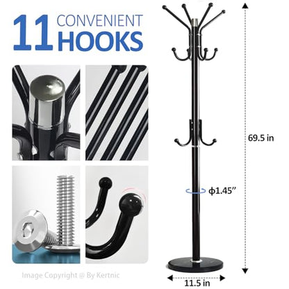 Kertnic Modern Coat Rack Freestanding with Natural Marble Base & Sturdy Metal Frame, 11 Hooks Hall Tree for Jackets, Hats, Bags, Entryway Organizer for Bedroom, Living Room, Closet (11 hooks-Black) - color: 11 hooks-Black