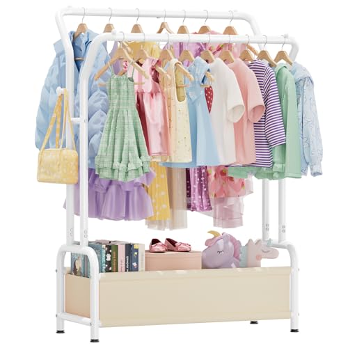 Kids Clothing Racks for Hanging Clothes Toddler Dress Up Rack Double Rods | Dress up Storage Portable Baby Closet for Dresses Child-Friendly Costume Garment Rack for Ages 3-8 Bedroom Playroom,White - color: WHITE