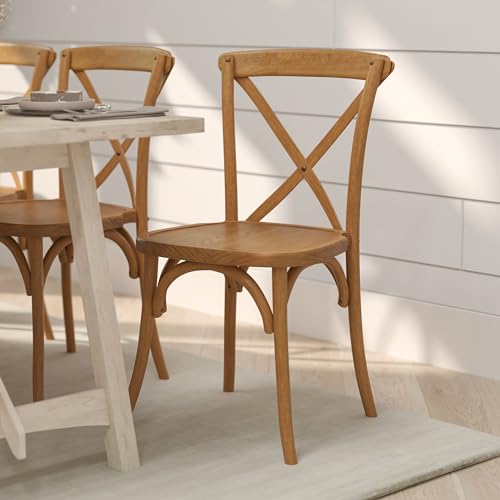 Merrick Lane Bardstown X-Back Bistro Style Wooden Dining Chair for Kitchens and Dining Rooms, High-Back Wood Stackable Kitchen Chair, Light Brown - color: Light Brown