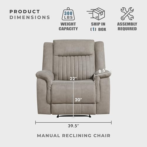 Lexicon Polished Microfiber Wall Hugger Manual Reclining Chair, Dove | 39.5"W Manual Recliner, Home Theater Seating for Living Room/Office/Apartment - color: Dove, size: Recliner