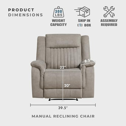 Lexicon Polished Microfiber Wall Hugger Manual Reclining Chair, Dove | 39.5"W Manual Recliner, Home Theater Seating for Living Room/Office/Apartment - color: Dove, size: Recliner
