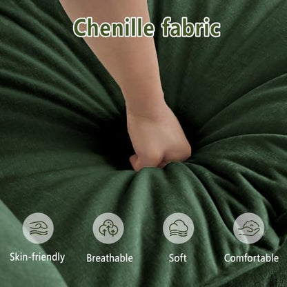 70.8 Inch Modular Sectional Cloud Sofa, 2-Seat Chenille Green | Chenille Deep Seat Sofa with Pillow for Living Room, Bedroom and Apartment - color: Green, size: 70.8Inch