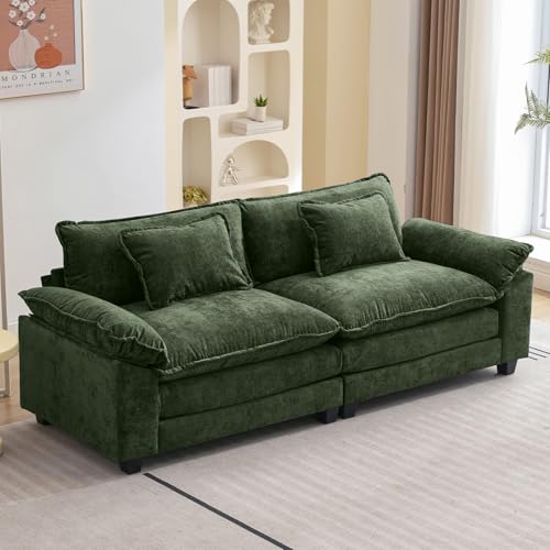 86" Modular Sectional Sofa, Comfy Loveseat Deep Cloud Couch | Couches for Living Room, Modular Couch, Deep and Wide Seat, Chenille Sofa Sleeper with Throw Pillows, Green - color: Green, size: 86 Inch
