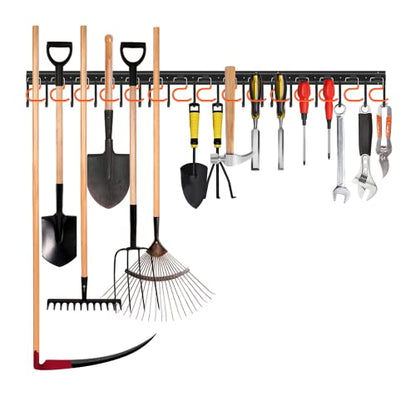 TVKB 51'' All Metal Garden Tool Organizer Adjustable Garage Tool Organizer Wall Mount Garage Organizers and Storage with Heavy Duty Hooks Tool Hangers for Garage Wall, Shed, Garden - size: 51inch(17"x3pack)