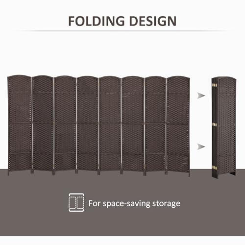 HOMCOM Room Divider 8 Panel Folding Screen Freestanding 5.6' Tall Brown | Freestanding Partition, Home Office, Bedroom - color: Brown, size: 8 Panel