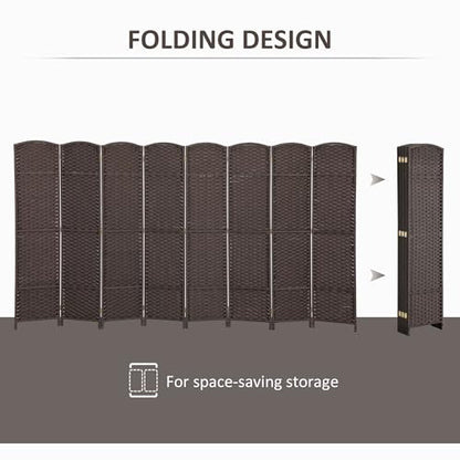 HOMCOM Room Divider 8 Panel Folding Screen Freestanding 5.6' Tall Brown | Freestanding Partition, Home Office, Bedroom - color: Brown, size: 8 Panel