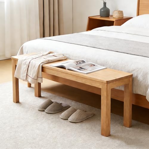 Solid Oak Skinny Bed Bench, Natural Finish – Space-Saving 39.4" Narrow Bench for Bedroom, Entryway, Living Room, Hallway, Kitchen - size: 39 Inch（Square corners)
