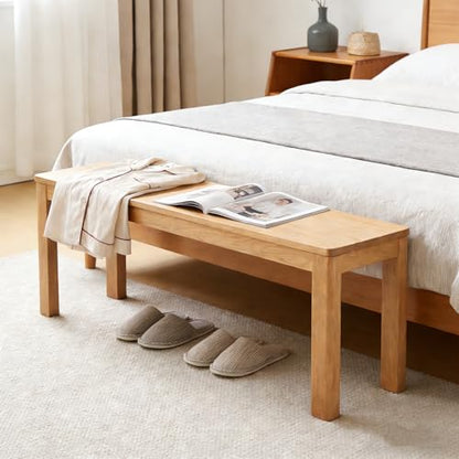 Solid Oak Skinny Bed Bench, Natural Finish – Space-Saving 39.4" Narrow Bench for Bedroom, Entryway, Living Room, Hallway, Kitchen - size: 39 Inch（Square corners)