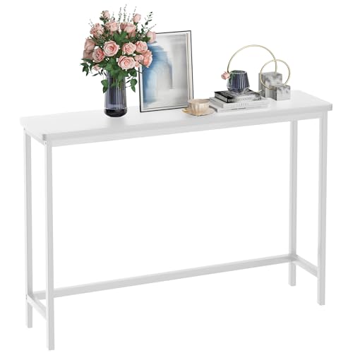 VASMIA Console Table, Entryway Table, Narrow Sofa Table, 39" Bamboo Hallway Table for Entryway, Living Room, Bedroom, Foyer, White - color: White, size: 9.44"D x 39.37"W x 29.52"H