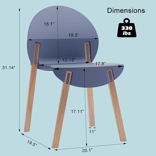 Stackable Plastic Dining Chair Set of 4, Modern Dining Chairs, 330lb Capacity, Protective Pads, 5-Second Cleanup, Kitchen, Dining Room, Balcony, Café, Commercial Use, Grey Blue Seat & Oak Legs - color: Blue