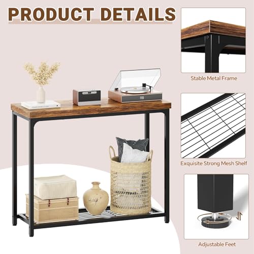 Besiost 32" Industrial Console Table with 2-Tier Storage, Oak Grey - color: Rustic Brown, size: 32 inch, style: 2 Tier