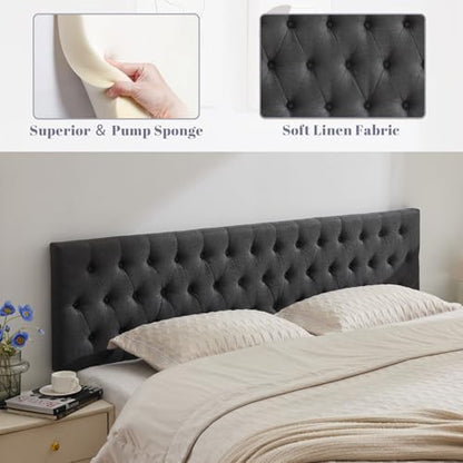 Cal King Size Headboard only, Modern Button Tufted Upholstered Headboards, Premium Linen Fabric Headboard with Wooden Legs, Adjustable Solid Wood Head Board, Dark Grey - color: Dark Grey, size: California King