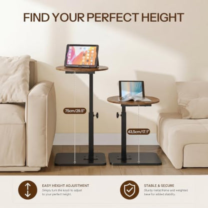 HOOBRO C Shaped End Table Adjustable Height, Small Tv Tray Table for Sofa | Small Oval C Shaped Side Table That Slide Under, Coffee Table for Couch, Small Spaces, for Living Room and Bedroom - color: Rustic Brown + Black