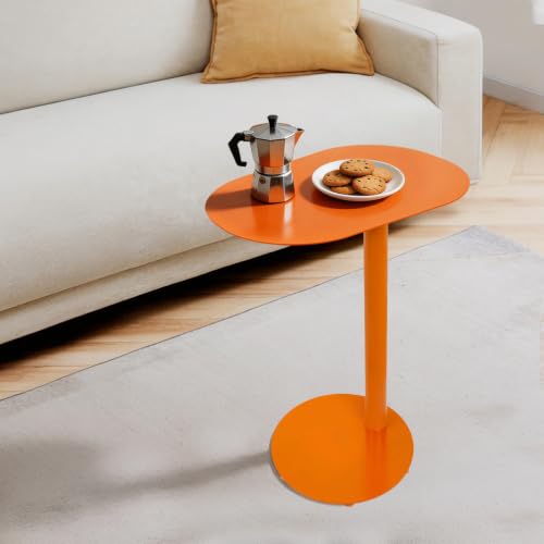 Metal C-Shaped Side Table, Modern End Table for Couch Sofa and Bed Small Coffee Drink Tables 20x14in Tabletop for Home Office Cafe Balcony - color: Orange
