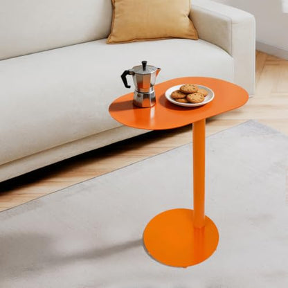 Metal C-Shaped Side Table, Modern End Table for Couch Sofa and Bed Small Coffee Drink Tables 20x14in Tabletop for Home Office Cafe Balcony - color: Orange