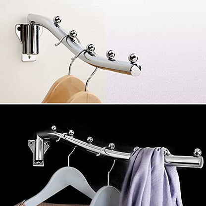 Folding Wall Mount Clothes Hanger Metal, 2 Pack Laundry Hanger Drying Rack | Foldable with Swing Arm 180°Rotation Stainless Steel Retractable Wall Mounted Bathroom Clothes Rack Balcony Coat Hooks - color: 5 Hanger * 2 28CM