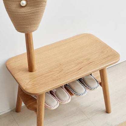 KEIKI Hall Tree with Shoe Bench and Cloth Hanger, Solid Wood Coat Rack, Narrow Mudroom Storage Organizer for Entryway, Bedroom,Natural - color: Natural