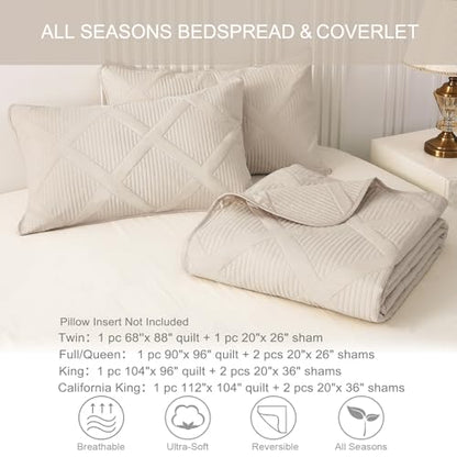 Exclusivo Mezcla Twin Size Quilt Set, Brich Beige | Soft Bedspreads with 1 Pillow Sham, Modern Striped Pattern, Lightweight Bedding Set Coverlets for All Seasons, 68x88 Inch - color: Brich Beige, size: Twin (68"x88")