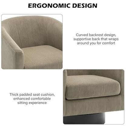 Swivel Barrel Accent Chair, Comfy Reading Armchair, Camel, Set of 1 | Club Chairs for Adults, Low-Back Design, Modern Round Style, Solid Wood Frame & Metal Swivel Base, For Living Room & Bedroom - color: Camel