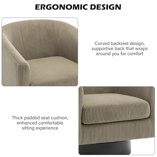 Swivel Barrel Accent Chair, Comfy Reading Armchair, Camel, Set of 2 | Club Chairs for Adults, Low-Back Design, Modern Round Style, Solid Wood Frame & Metal Swivel Base, For Living Room & Bedroom - color: Camel