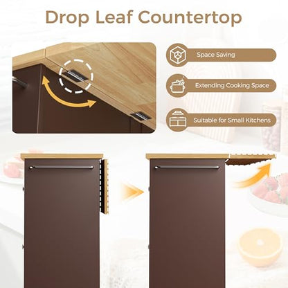 QAQA 40" Kitchen Island Cart Furniture cart on Wheels Rolling Portable Dining Room Serving Utility Carts Mobile Movable with Drawers Cabinet,Brown - color: Brown, size: 40-IN