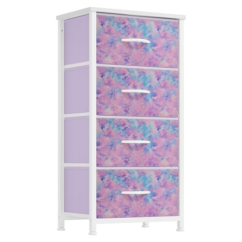DWVO Dresser with 4 Drawers, Purple | Storage Tower Unit, Kids Dresser for Bedroom, Living Room, Closets, Sturdy Steel Frame, Wooden Top & Easy Pull Fabric Bins - color: Purple, style: 4-Drawer