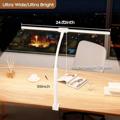 LED Desk Lamp with Clamp, Dual Head Desk Light for Home Office, Eye-Caring Monitor Desk Lamp with Remote, Flexible Gooseneck Architect Task Lamp, 10 Brightness Levels & 5 Color Modes White - color: White