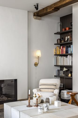 Plug in Wall Sconce, Rustic Wall Light Fixture with On/Off Switch and Pure White Fabric Lampshade, Antique Brass Wall Lamp for Living Room Bedroom - size: 1-pack