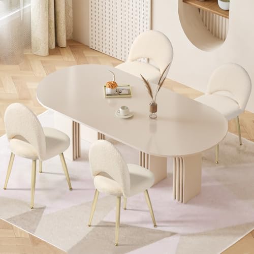 Vanity Chair with Adjustable Backrest, White Sherpa Vanity Stool | Upholstery Amless Makeup Stool, Boucle with Gold Metal Legs for Bedroom Living Room Kitchen Dinning Room (Off White) - color: Gold Sherpa White