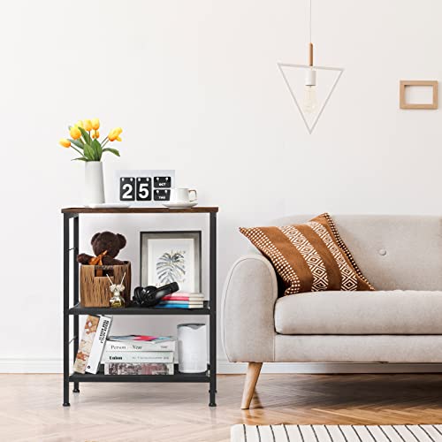 LIANTRAL Rolling Cart, 3-Tier Microwave Cart Kitchen Storage On Wheels | Brown Utility Cart for Bar Coffee Large Side End Table Nightstand for Home Office - size: Large, style: Brown