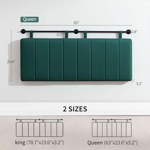 Queen Headboard Only, Wall Mounted Hanging Upholstered Bed Head Board | Modern Vertical Channel Design of Fine Linen, Elegant Dark Green Fluted Headboard for Bedroom (Dark Green, Queen Size ) - color: Linen/Green, size: Queen