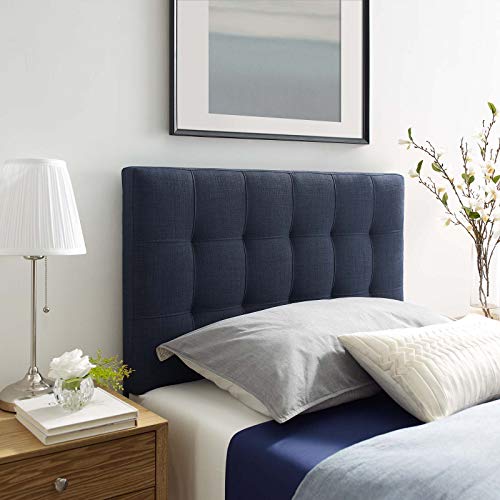 Modway Lily Tufted Linen Fabric Upholstered Twin Headboard in Navy - color: Navy, size: Twin