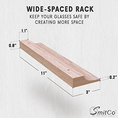 Wooden Wine Glass Holder for | Under Shelf Kitchen Stemware Rack | Wood Holding Rack for Wine Glasses and Stemware | Glassware Hanger and Organizer - Stores Up to 6 Glasses