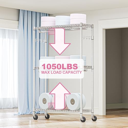 M MZG Heavy Duty Rolling Garment Rack 3 Tiers Adjustable Wire Shelving Clothes Rack with 2 Rods and Side Hooks,Storage Closet Clothing Rack with Wheels Chrome 15.7" D x 45.3" W x 79.6" H - color: Chrome, size: 3 Tier and 2 Rod 15.7"D x 45.3"W x 79.6"H