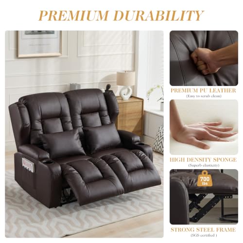 Loveseat Recliner Sofa,RV Wall Hugger Recliners for Small Spaces,Reclining Loveseat Sofa Recliner with Cup Holders/Lumbar Pillows,RV Furniture (Brown, 56" 2-Seater) - color: Brown, size: 56" 2-Seater
