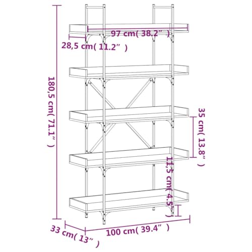 5-Tier Bookshelf Industrial Bookcase with Metal Frame, Storage Display Rack for Home Office, Living Room, Bedroom, 39.4x13x71.1 Inch, Black - color: Black 16