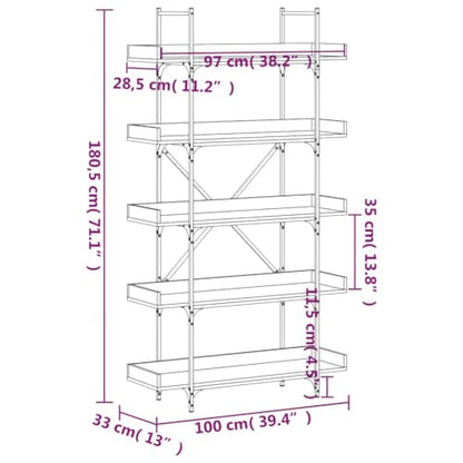 5-Tier Bookshelf Industrial Bookcase with Metal Frame, Storage Display Rack for Home Office, Living Room, Bedroom, 39.4x13x71.1 Inch, Black - color: Black 16