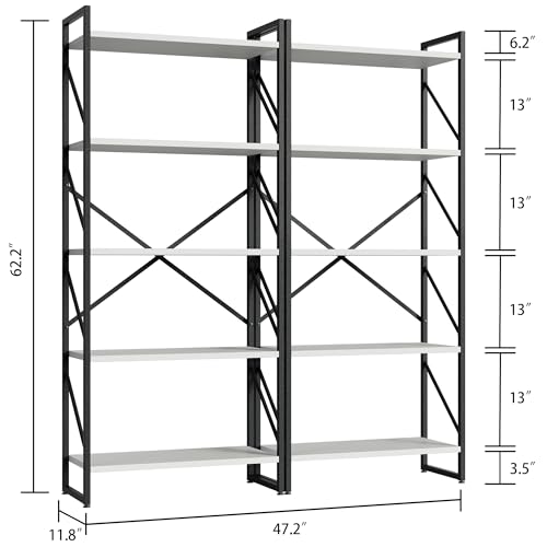 Shintenchi 2-Tier Bookshelf: Tall Industrial Bookcase for Living Room/Home/Office, Modern Book Holder with Storage Rack Shelves - White - color: 2pcs/White