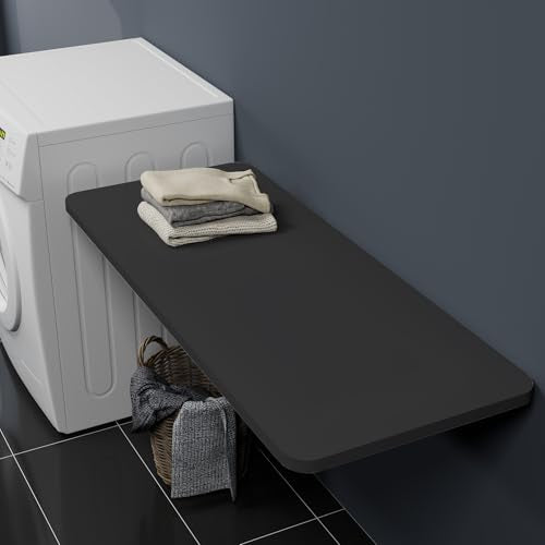 Neoaider Wall Mounted Folding Table 47.2”L x 19.7”W, Black | Laundry Folding Table with Heavy Duty Metal Collapsible Shelf Brackets, Wall Mounted Desk Fold Down for Small Spaces - color: Black, size: 47.2" x 19.7"