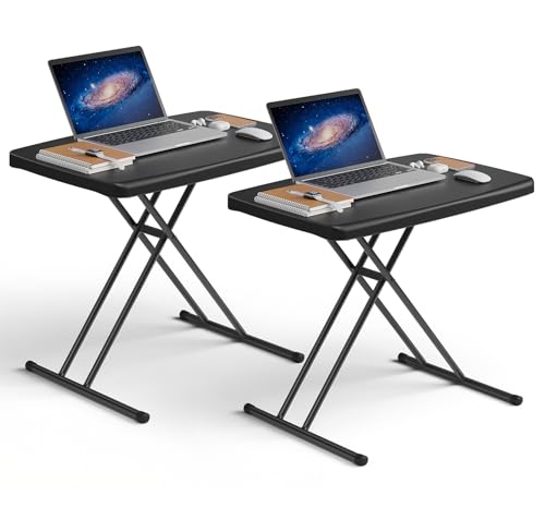 Folding Table 30 Inch -2Pack, Small Desk Adjustable Height TV Tray for Laptop, Couch, Camping - Heavy Duty Utility Foldable Table for Small Spaces, No Assembly Required, Black Granite - color: Black, size: 30in-2Pack