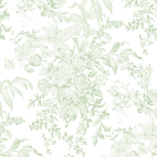 Green Floral Wallpaper Peel and Stick Wallpaper Flower Contact Paper Removable Self-Adhesive Wall Paper for Cabinets Bedroom Bathroom Stick on Walls Papel Tapiz para Pared 17.3''x196'' - color: Green, size: 17.3" x 196"