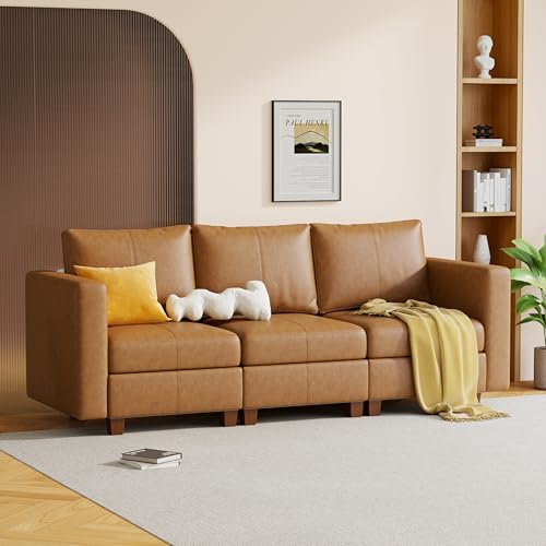MINCETA Modular Sectional Sofa, Modern Comfy Sofa with Upholstered and Storage Ottoman for Living Room,Bedroom(Brown, 3 Seat Sofa) - color: Brown, size: 91.4"W*32.3"D