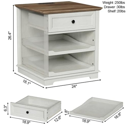 Lateral File Cabinet 3 Drawer File Cabinet with Charging Station, Printer Stand with Open Adjustable Storage Shelves, Lateral Filing Cabinet for Home Office - color: White