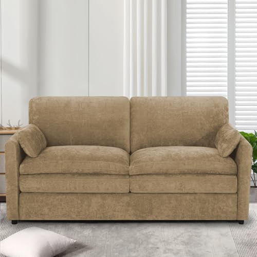 69" Chenille 2 Seats Sofa with 2 Pillows, Camel | Modern Upholstered Sofa with Deeper Seats, Comfy Sofa with Thickened Cushions for Living Room, Apartment - color: Camel, size: Loveseat