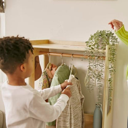 ECR4Kids TrendiTot Clothing Rack with Adjustable Shelves, Kids Wardrobe, Natural - color: Beige