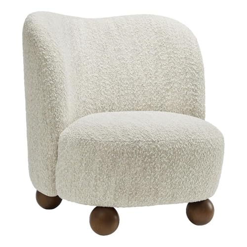Modway Monroe Boucle Accent Chair in Pearl Walnut - Upholstered Fabric Barrel Chair - Comfy Teddy Chair - Oversized Round Armless Reading Chair for Living Room, Bedroom - color: Pearl Walnut