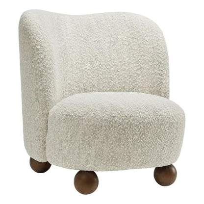 Modway Monroe Boucle Accent Chair in Pearl Walnut - Upholstered Fabric Barrel Chair - Comfy Teddy Chair - Oversized Round Armless Reading Chair for Living Room, Bedroom - color: Pearl Walnut