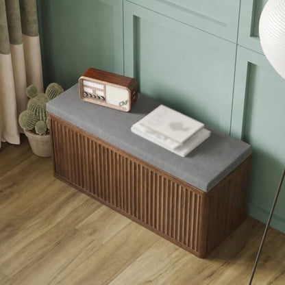 Shoe Cabinet Bench with Cushion,Double Layered Wooden Shoe Bench with Soft Cushion,Shoe Rack for Entryway,Bedroom,Living Room (Walnut Sturdy Entryway Bench) - color: 2 Door Walnut Sturdy Entryway Bench