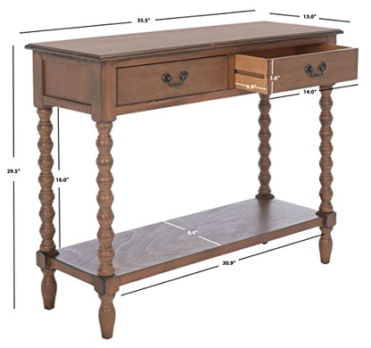 SAFAVIEH Furniture - Athena 2-Drawer Console Table - Brown - Solid Wood - Farmhouse Classic Design - Ideal for Entryway, Living Room, Hallway, 35.5" W x 13" D x 29.5" H (CNS5702C) - color: Brown
