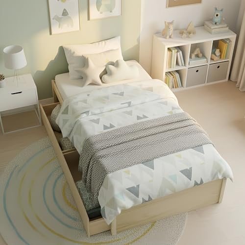 KOMFOTT Twin Size Wood Platform Bed Frame with 2 Storage Drawers, Wooden Platform Bed with Slats Support, Twin Bed Frame Daybed Frame for Kids Teens Adults, No Box Spring Needed (Twin,Natural) - color: Natural, size: Twin